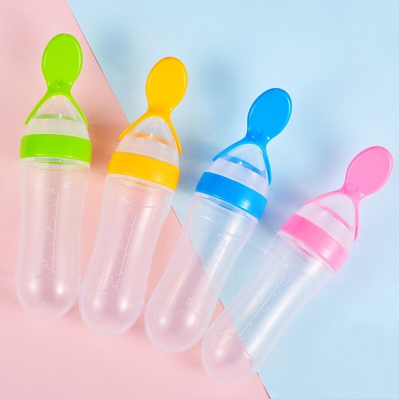 	 baby bottles, Baby Squeezing Feeding Bottle with Spoon